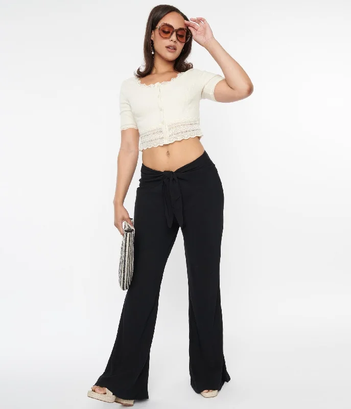 Black Tie Front Flare Leg Pants