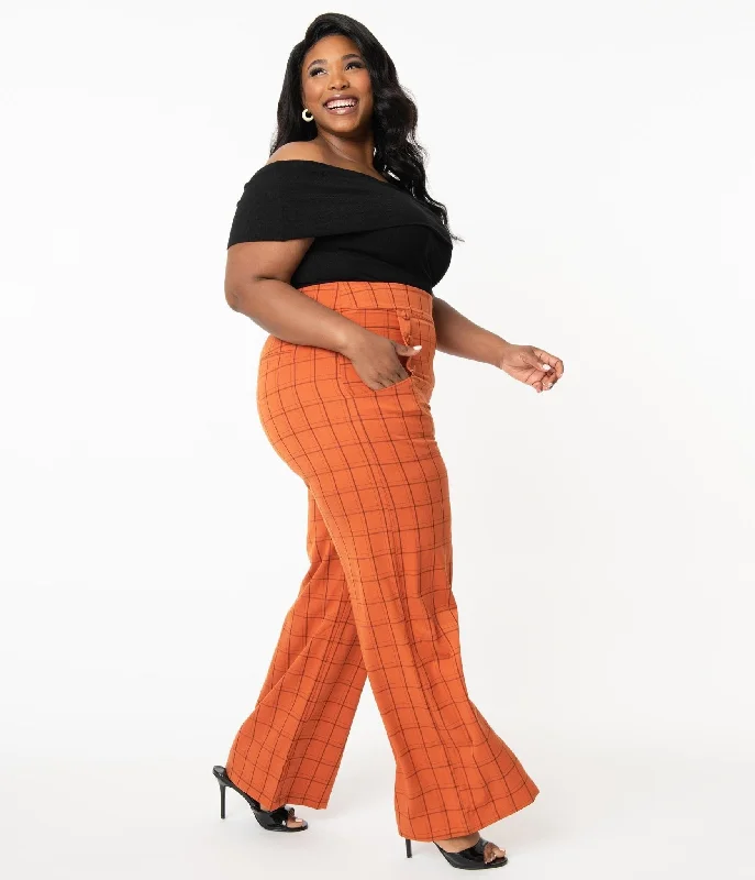 Unique Vintage Plus Size 1940s Orange Windowpane High Waist Ginger Pants