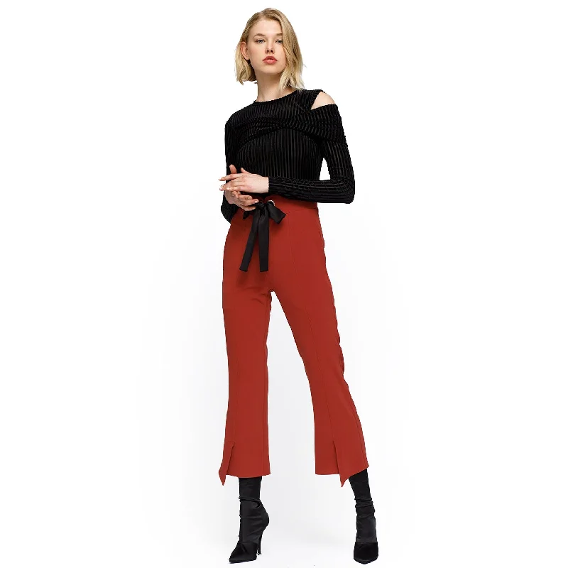 Women's High Waist Front Slit Trouser In Ruby