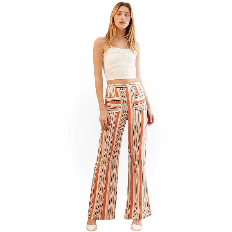 Women's High-waisted Palazzo in Rust Multi Stripe