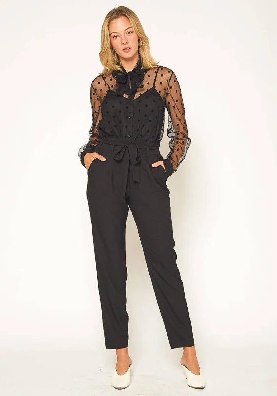 Women's Tie Waist Slim Trouser in Black