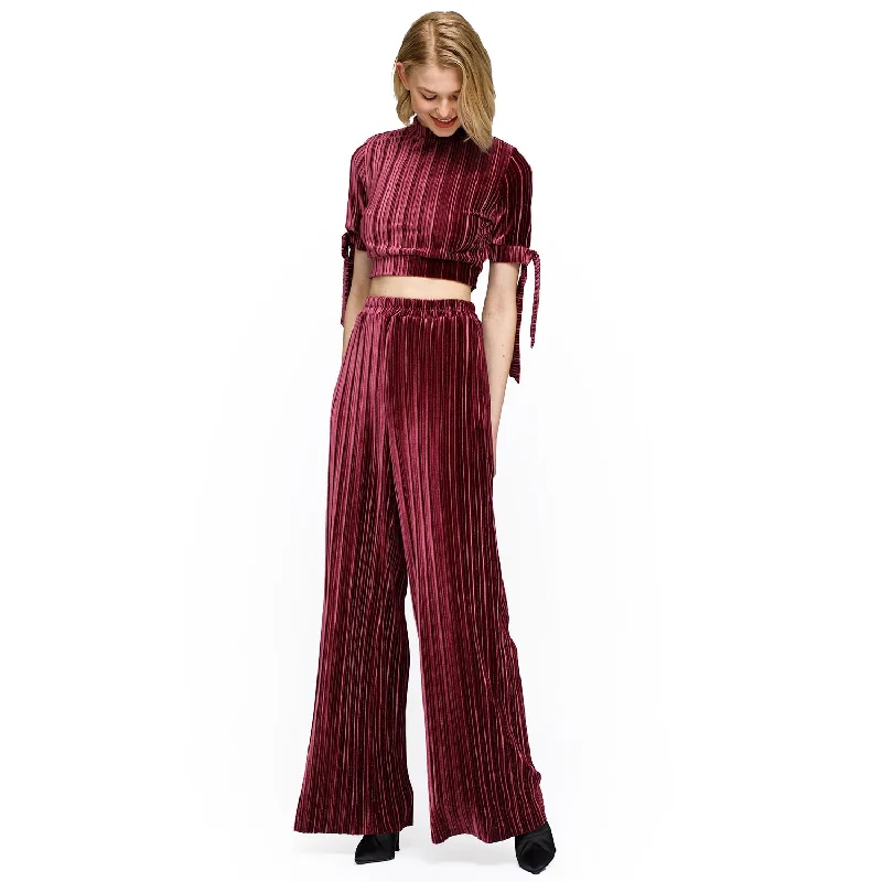 Women's Velvet Wide Leg High Waist Pants In Mulberry