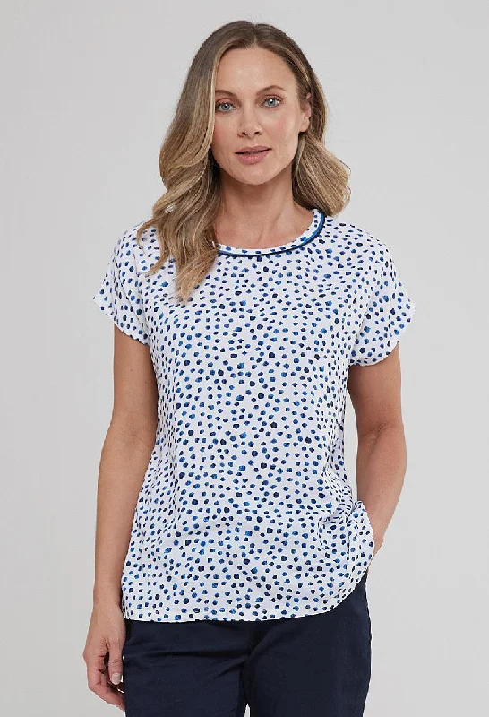 Leena Top Ink Spot Print - Navy/White