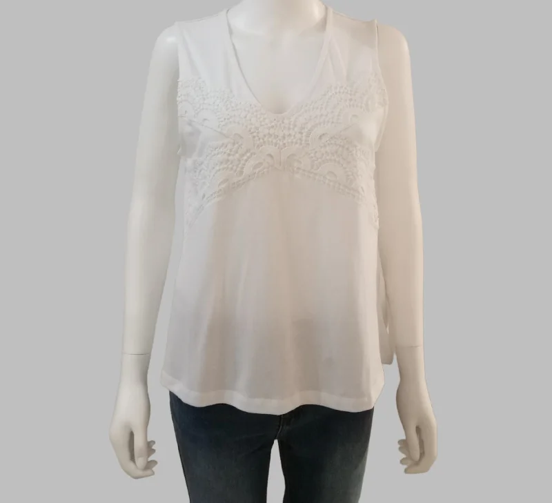 84275916 Lace Trim Top - White