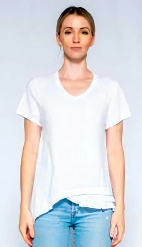 Mock Ruffle Slant Hem Tee - White