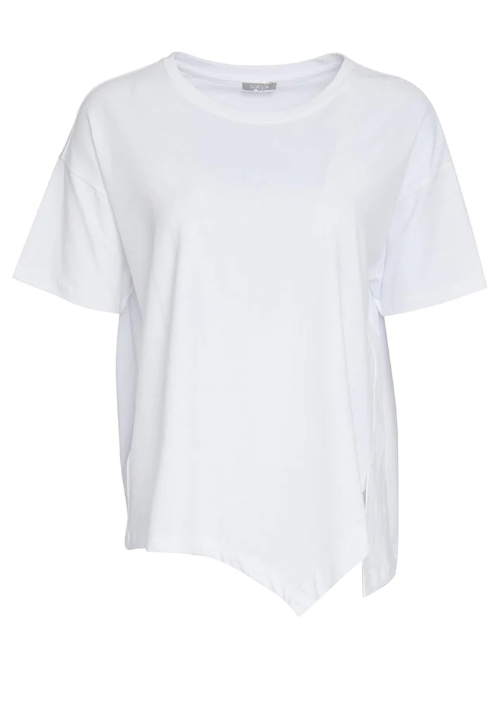 Naya White Top With Cut Away Hem