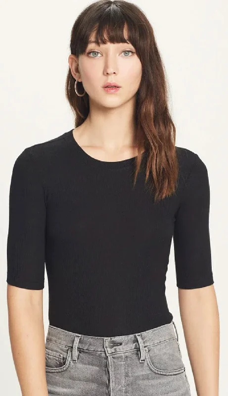 Ribbed Half Sleeve Tee - Black