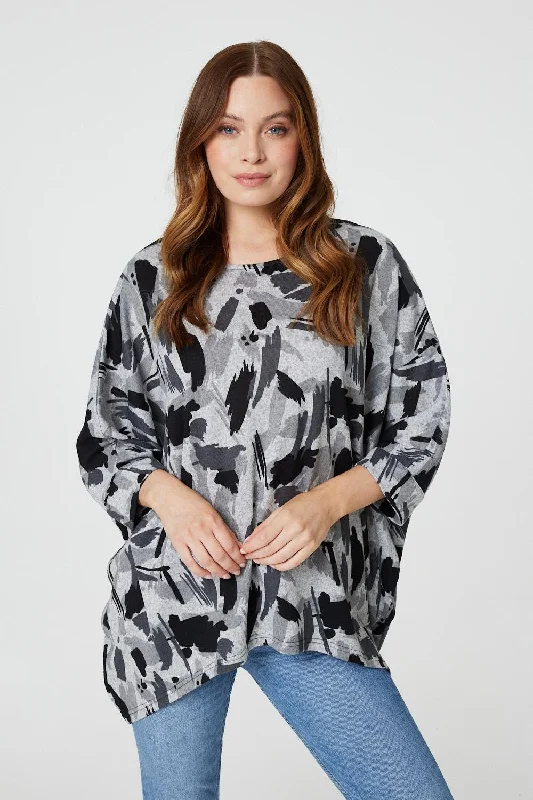 Brushstroke Print Oversized Top