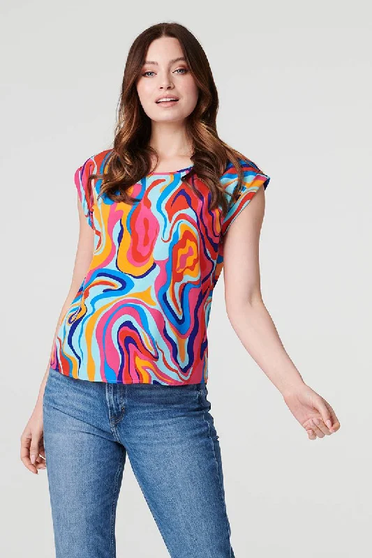 Printed Turn-Up Sleeve Blouse