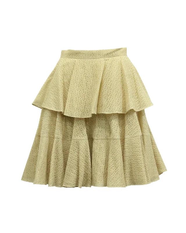 Alexander McQueen Ruffled Lace Tiered Skirt in Cream Cotton