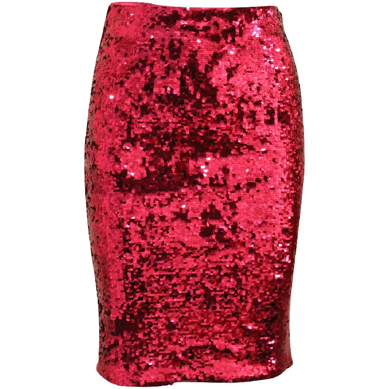 Alice & Olivia Ramos Sequin Pencil Skirt in Fuchsia Pink Polyester