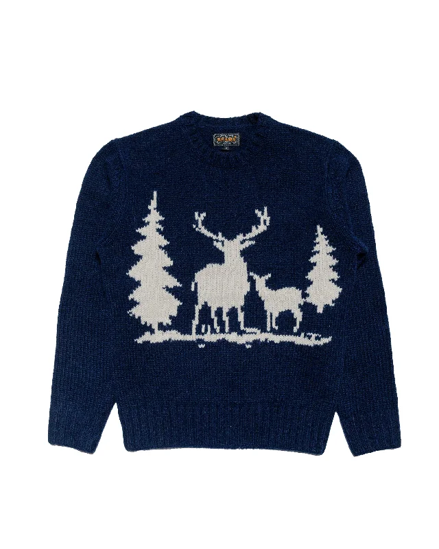 Beams Plus Crew Intarsia 3G Navy