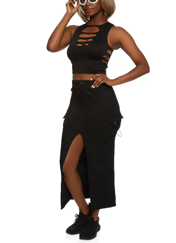 Cargo Pocket Hyperstretch Maxi Skirt