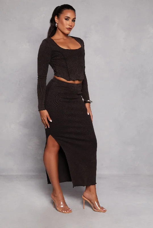 Madden Girl Lettuce Edge Side Slit Maxi Skirt