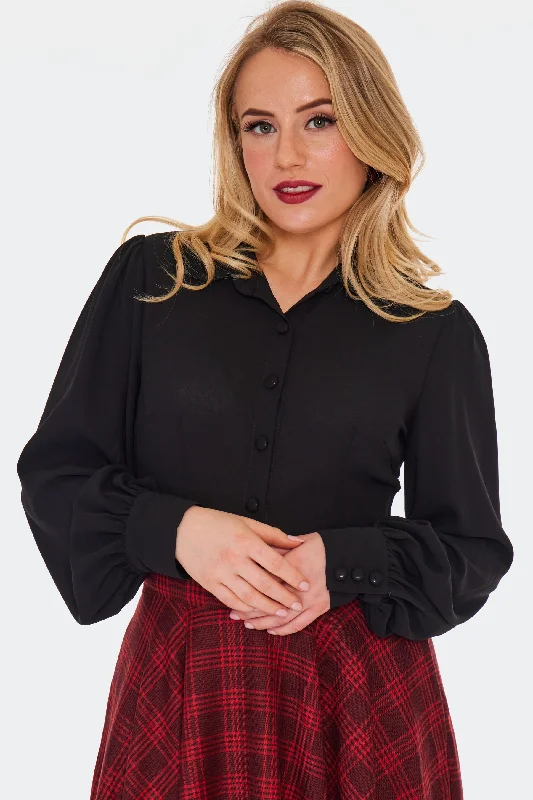 Black Puff Sleeve Button Down Top by Voodoo Vixen