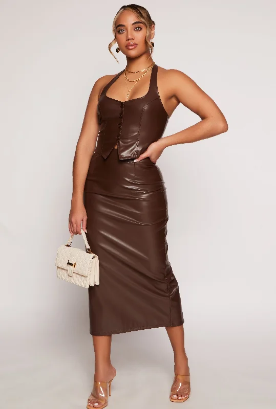 Faux Leather Slit Back Pencil Skirt