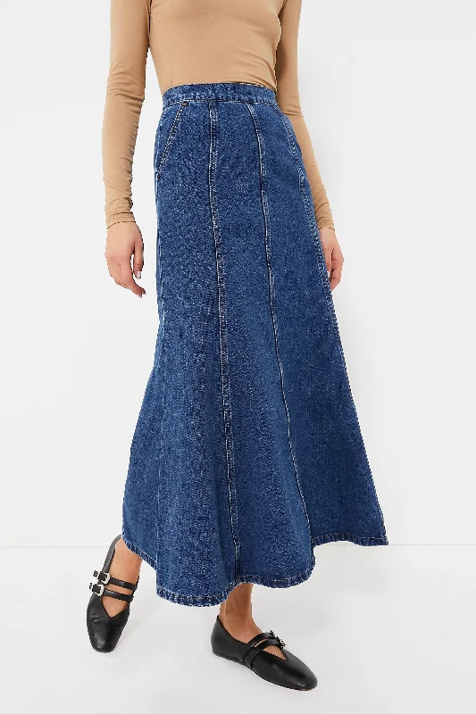 Dark Wash Denim Midi Skirt