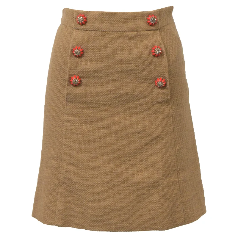 Dolce and Gabbana Embellished Buttons Mini A-Line Skirt in Brown Wool