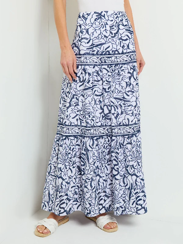 Embroidered Floral Cotton Maxi Skirt