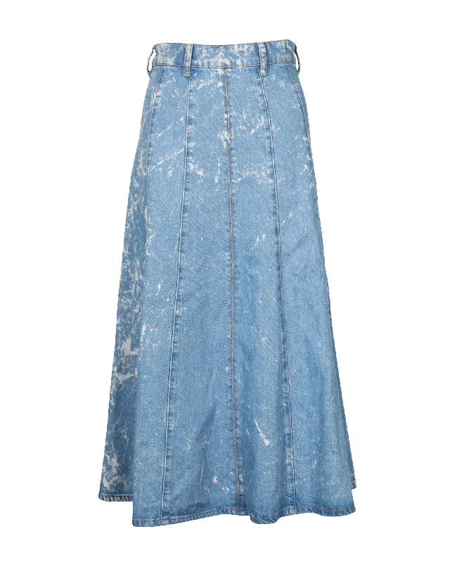 Ganni Bleached High-Rise Midi Skirt in Blue Cotton Denim