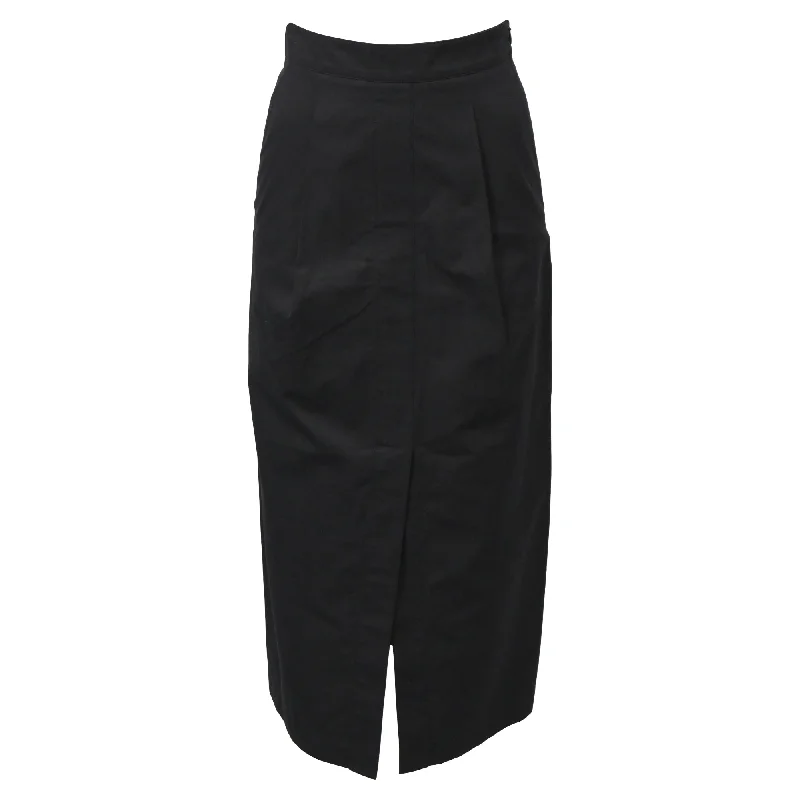 Hermès Midi High-Waisted Front Slit Pencil Skirt in Black Wool