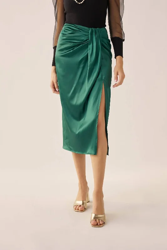 Holly Wrap Side Split Midi Skirt In Deep Green