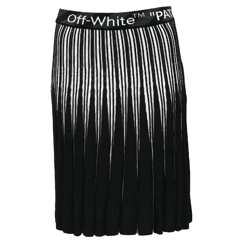 Off-White Logo-Waistband Pleated Skirt In Black Viscose