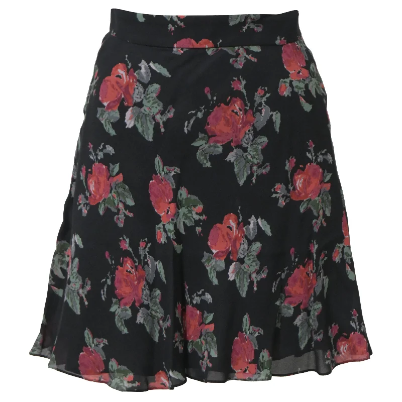 Saint Laurent Floral Print Mini A-Line Skirt in Multicolor Chiffon