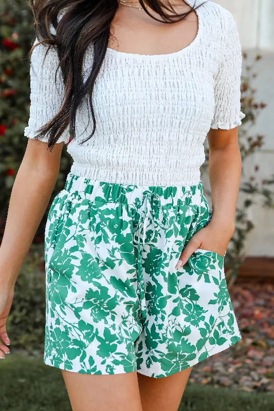 FINAL SALE - Island Sunsets Green Floral Shorts