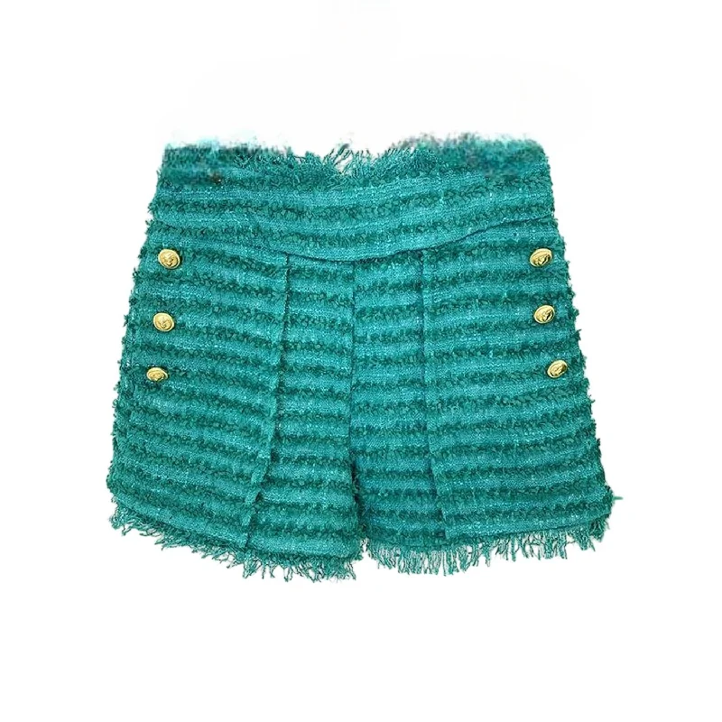 Nevaeh Tweed High Waisted Shorts In Turquoise