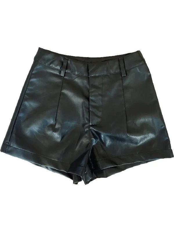 Women's Vegan Leather Shorts In Black