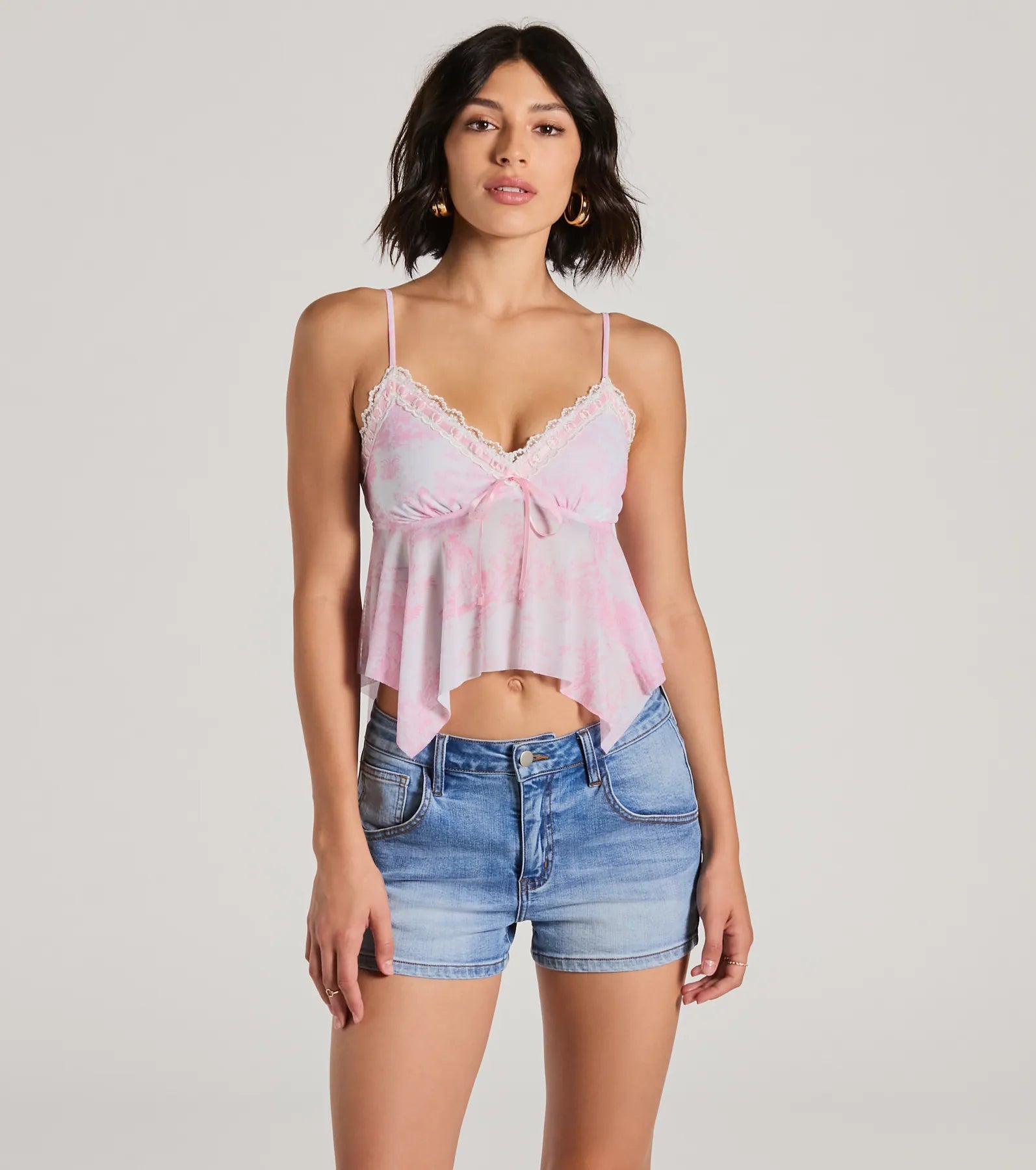 Stun The Scene V-Neck Lace Mesh Crop Top