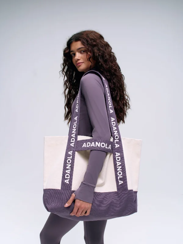 Branded Strap Tote Bag - Cream/Violet