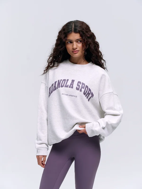 Adanola Sport Oversized Sweatshirt - Light Grey Melange/Violet Purple